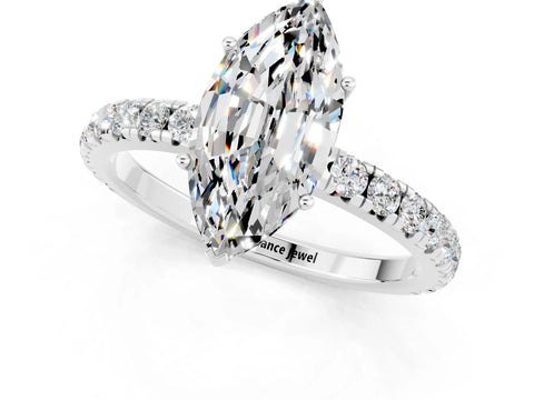 White gold Marquise Cut Moissanite Pavé Solitaire Engagement Ring with Four-Prong Setting_13
