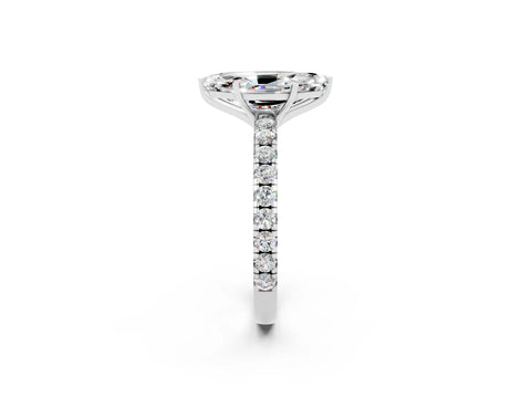 White gold Marquise Cut Moissanite Pavé Solitaire Engagement Ring with Four-Prong Setting_14