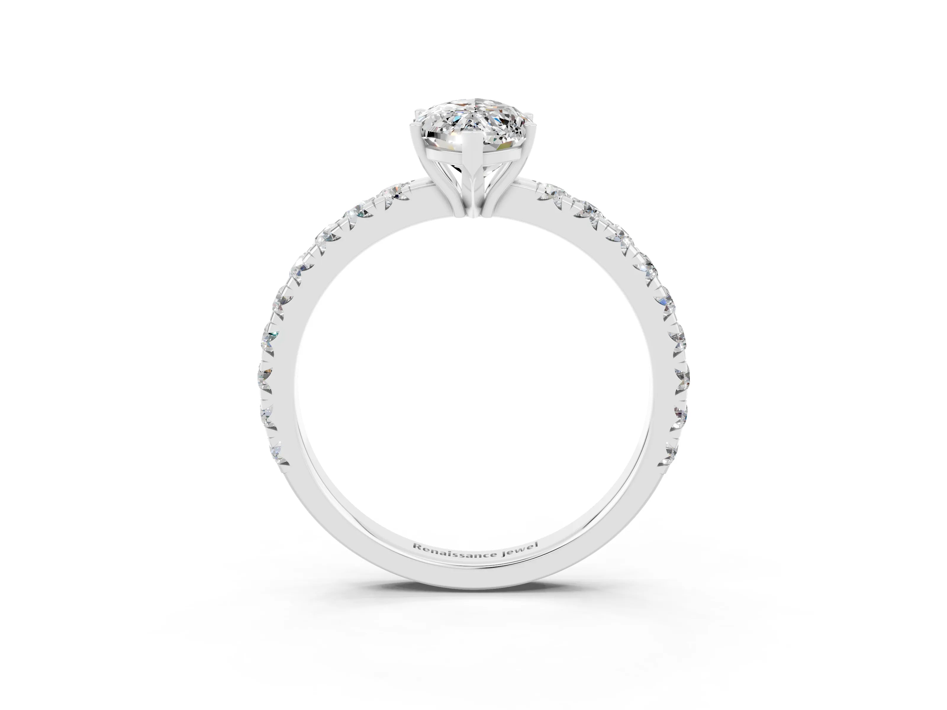 White gold Marquise Cut Moissanite Pavé Solitaire Engagement Ring with Four-Prong Setting_15