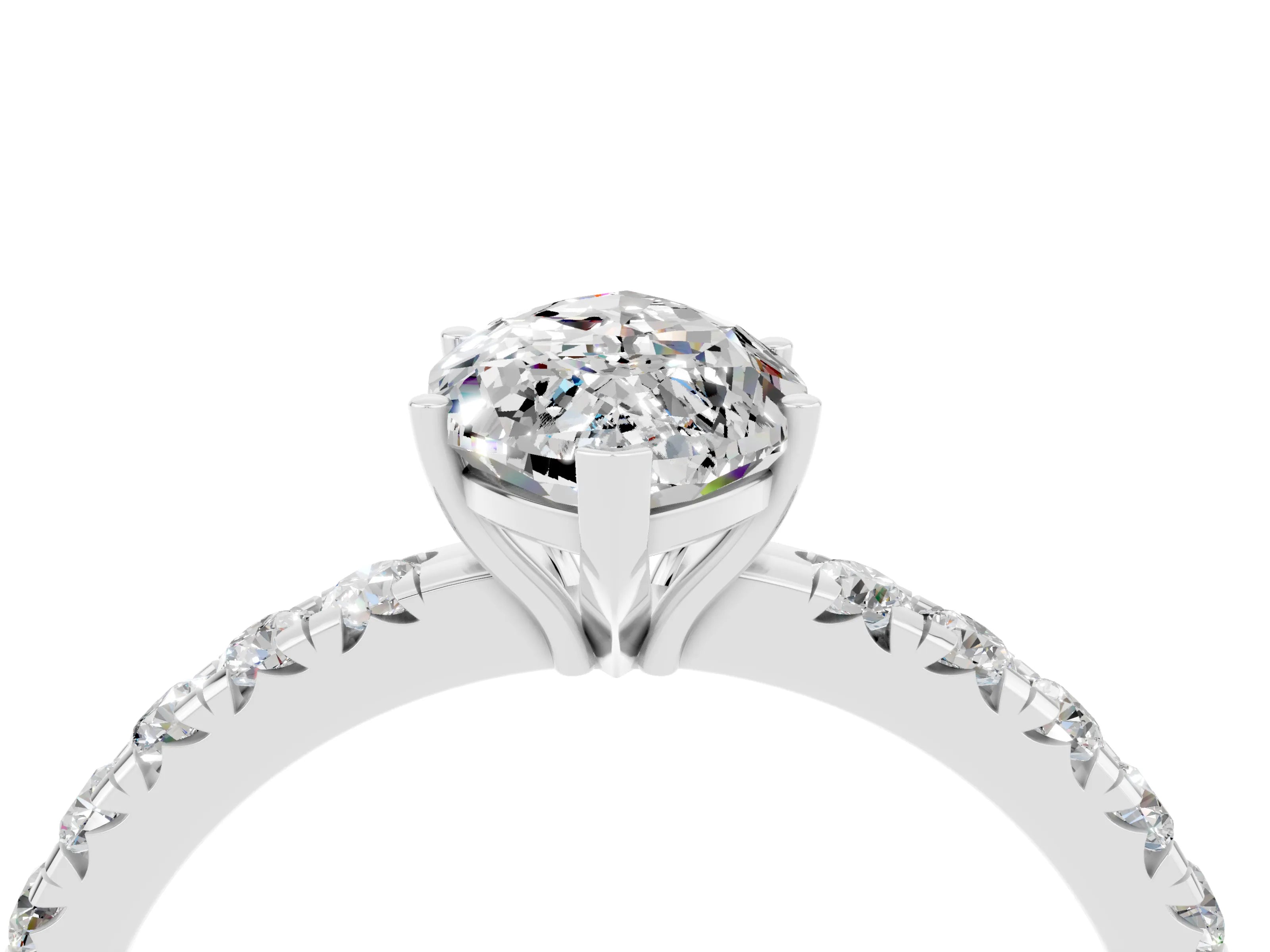 White gold Marquise Cut Moissanite Pavé Solitaire Engagement Ring with Four-Prong Setting_16