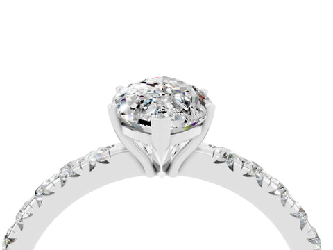 White gold Marquise Cut Moissanite Pavé Solitaire Engagement Ring with Four-Prong Setting_16