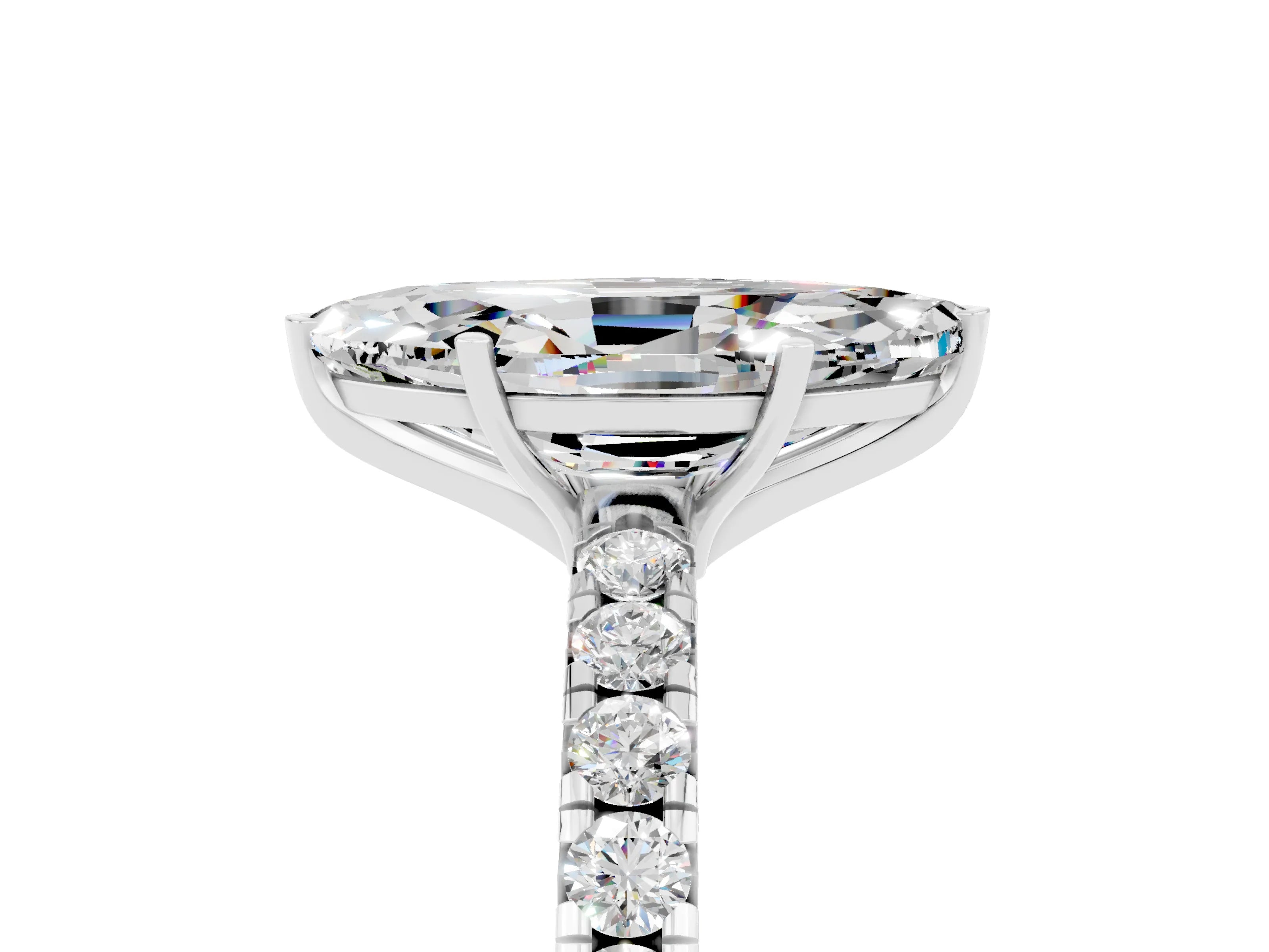 White gold Marquise Cut Moissanite Pavé Solitaire Engagement Ring with Four-Prong Setting_17