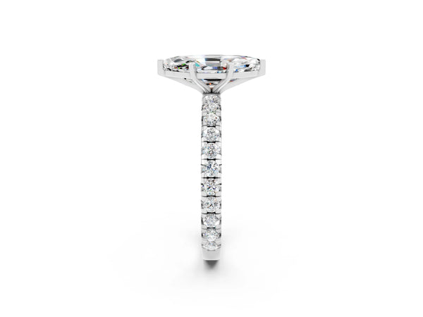 White gold Marquise Cut Moissanite Pavé Solitaire Ring with Round Band and Prong Setting