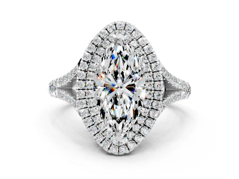 White gold Marquise Cut Moissanite Pavé Split Shank Double Halo Engagement Ring_12