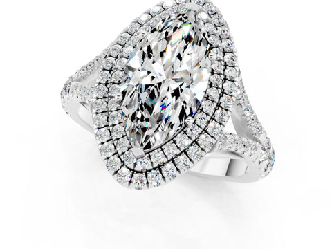 White gold Marquise Cut Moissanite Pavé Split Shank Double Halo Engagement Ring_13