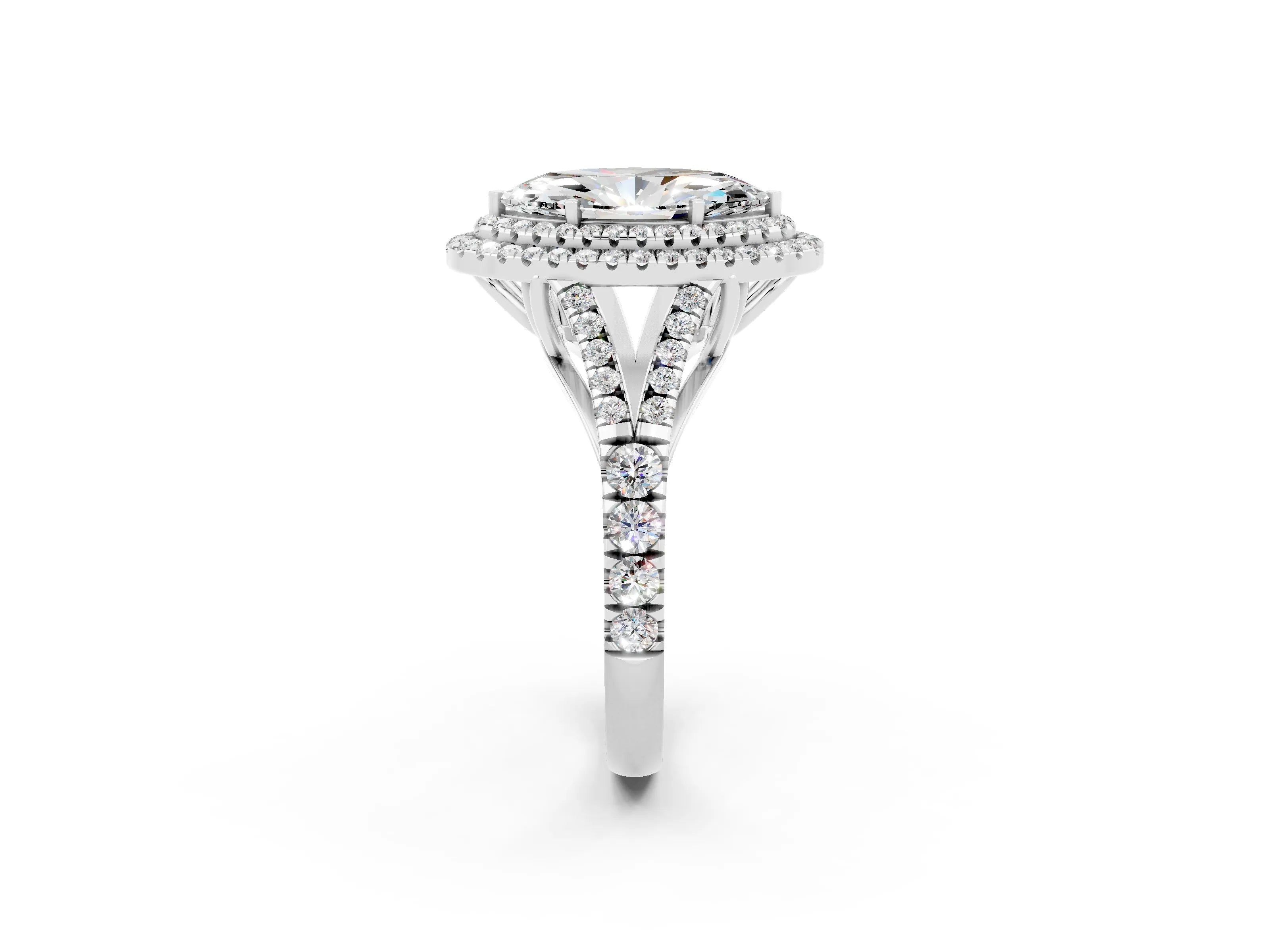 White gold Marquise Cut Moissanite Pavé Split Shank Double Halo Engagement Ring_14