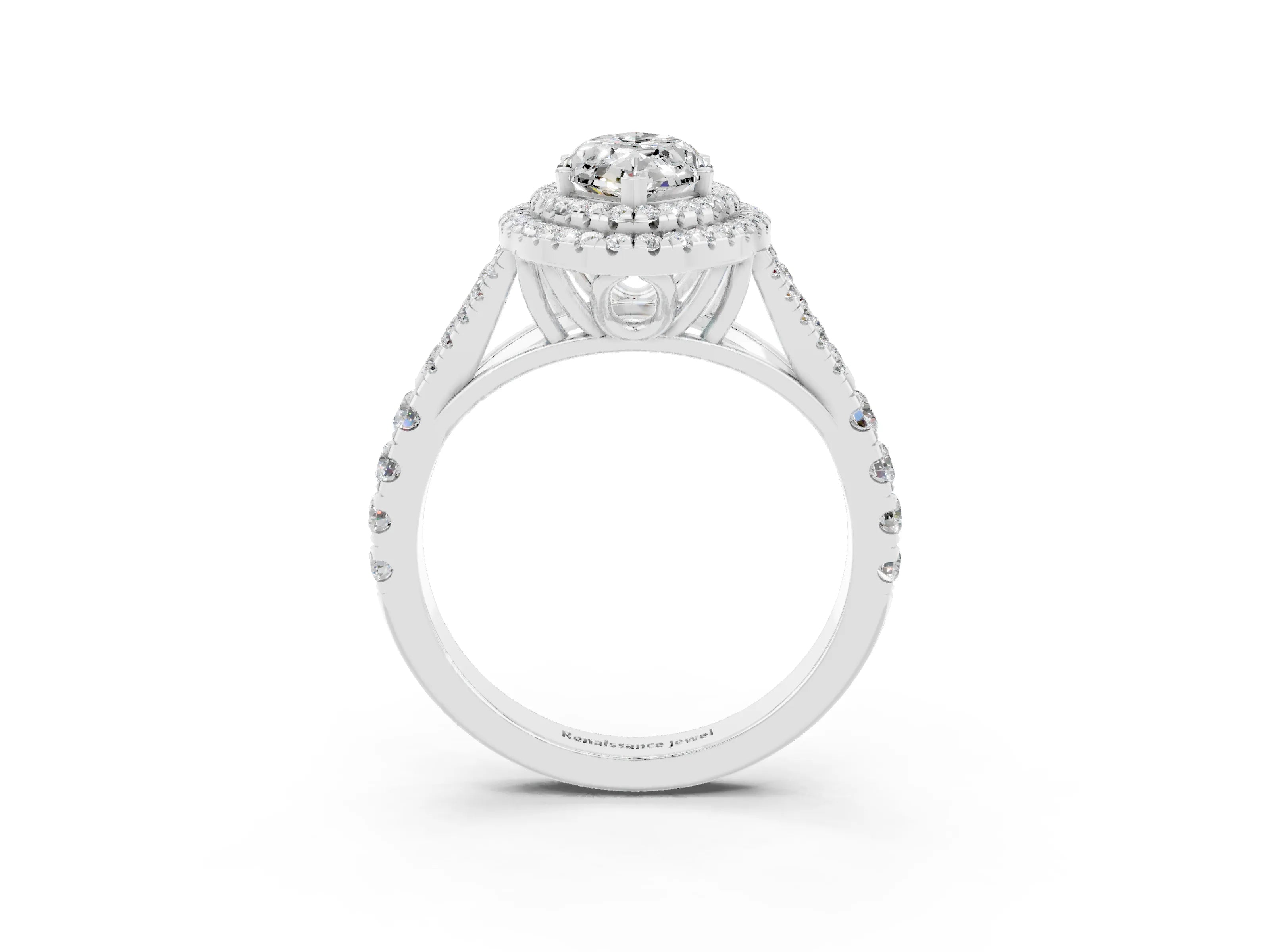 White gold Marquise Cut Moissanite Pavé Split Shank Double Halo Engagement Ring_15