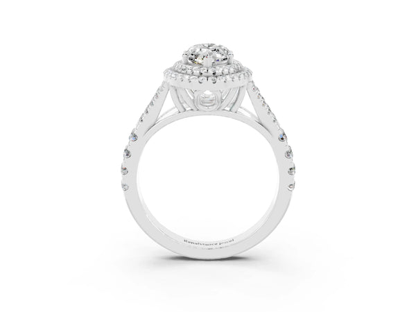 White gold Marquise Cut Moissanite Pavé Split Shank Double Halo Engagement Ring