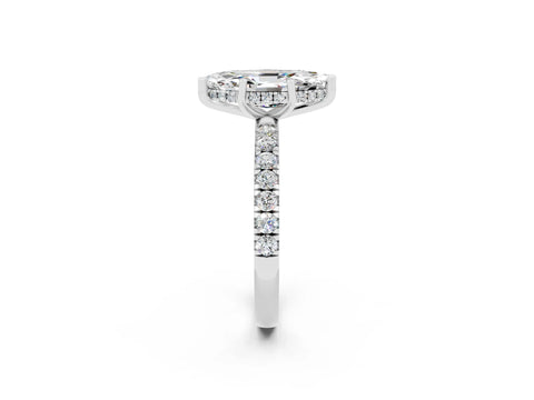 White gold Marquise Cut Moissanite Pave Band Solitaire Ring with Four-Prong Setting_26