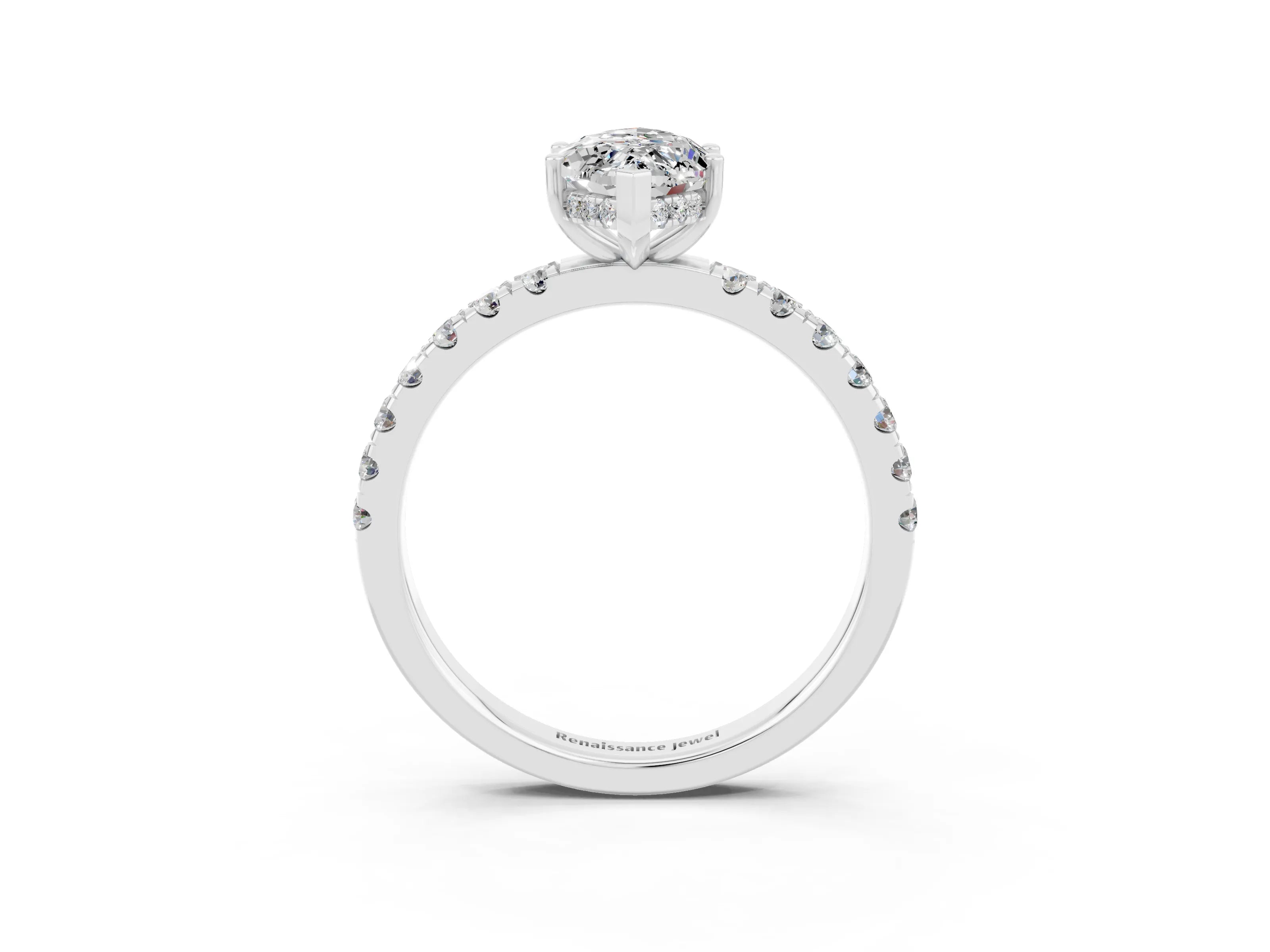 White gold Marquise Cut Moissanite Pave Band Solitaire Ring with Four-Prong Setting_27