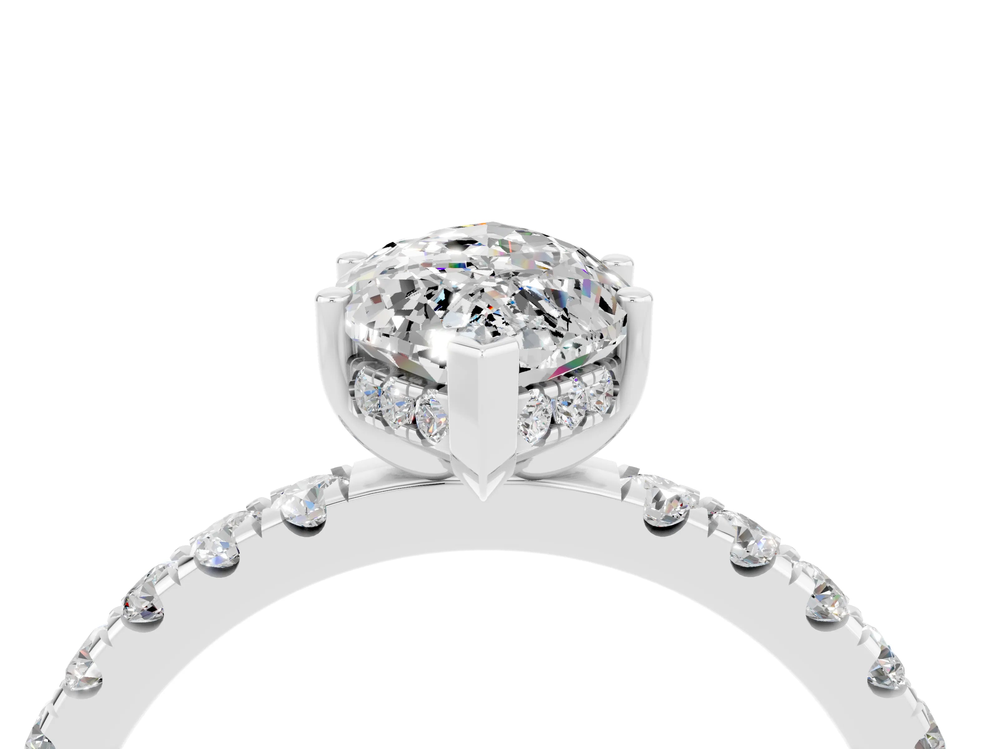 White gold Marquise Cut Moissanite Pave Band Solitaire Ring with Four-Prong Setting_28