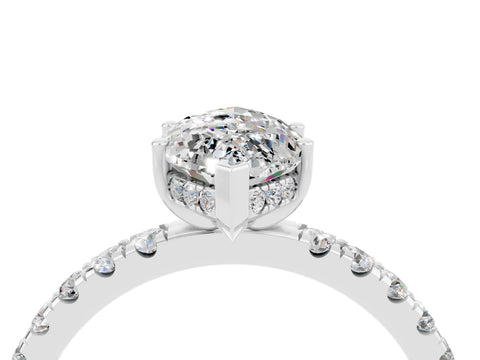 White gold Marquise Cut Moissanite Pave Band Solitaire Ring with Four-Prong Setting_28