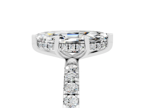 White gold Marquise Cut Moissanite Pave Band Solitaire Ring with Four-Prong Setting_29