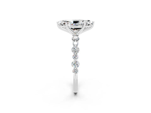 White gold Marquise Cut Moissanite Prong Set Engagement Ring with Pavé Band_2