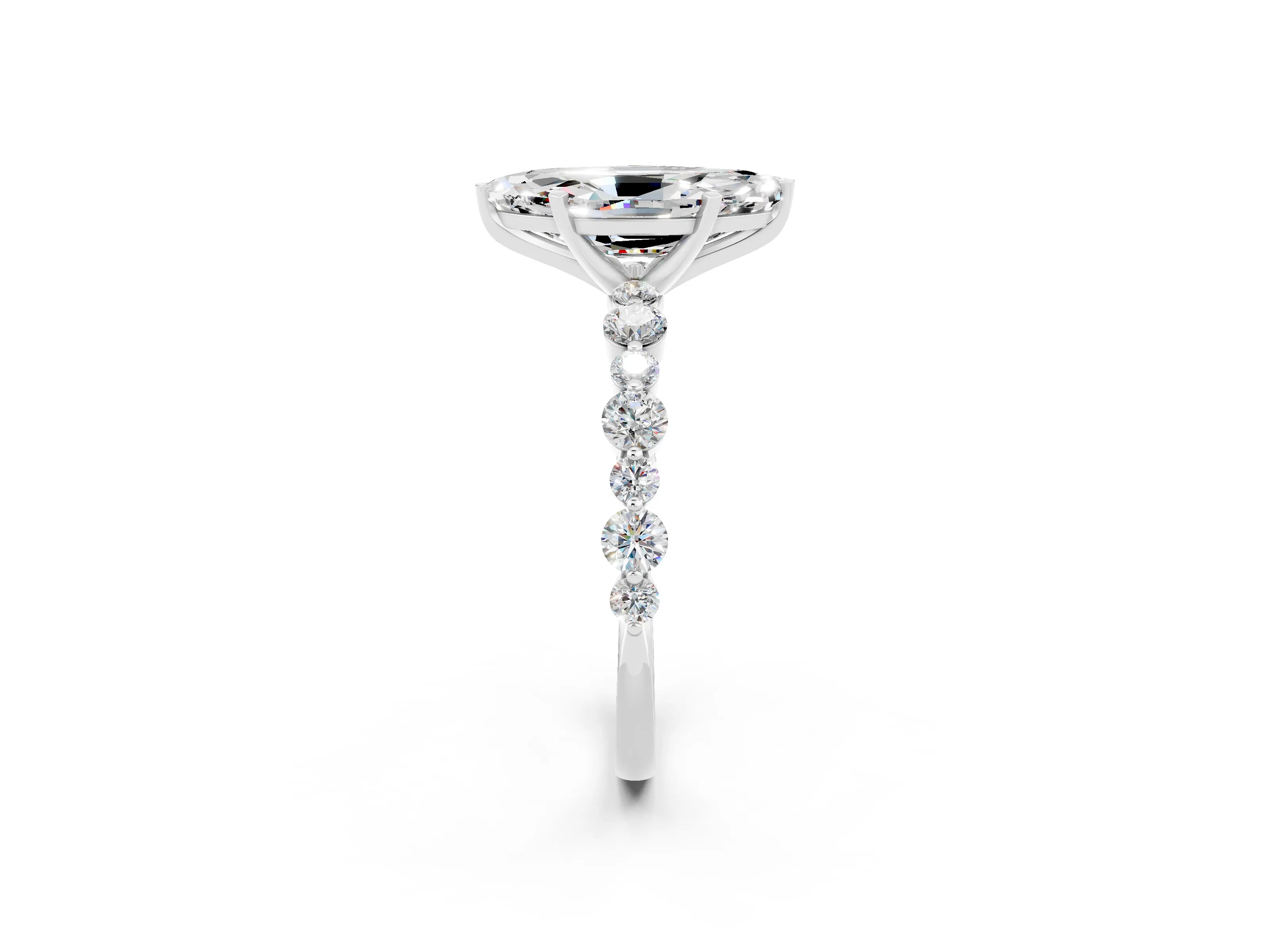 White gold Marquise Cut Moissanite Prong Set Engagement Ring with Pavé Band_2