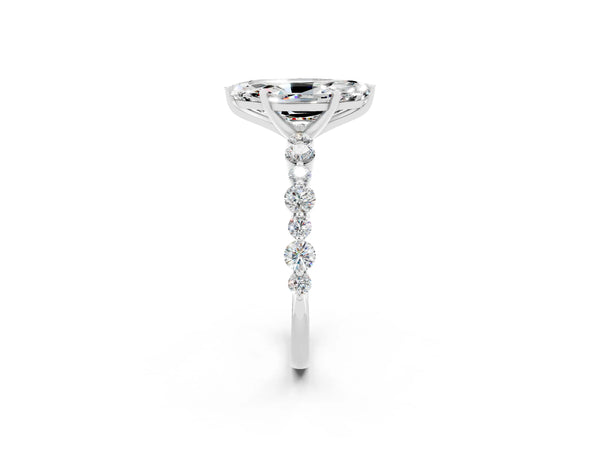 White gold Marquise Cut Moissanite Prong Set Engagement Ring with Pavé Band