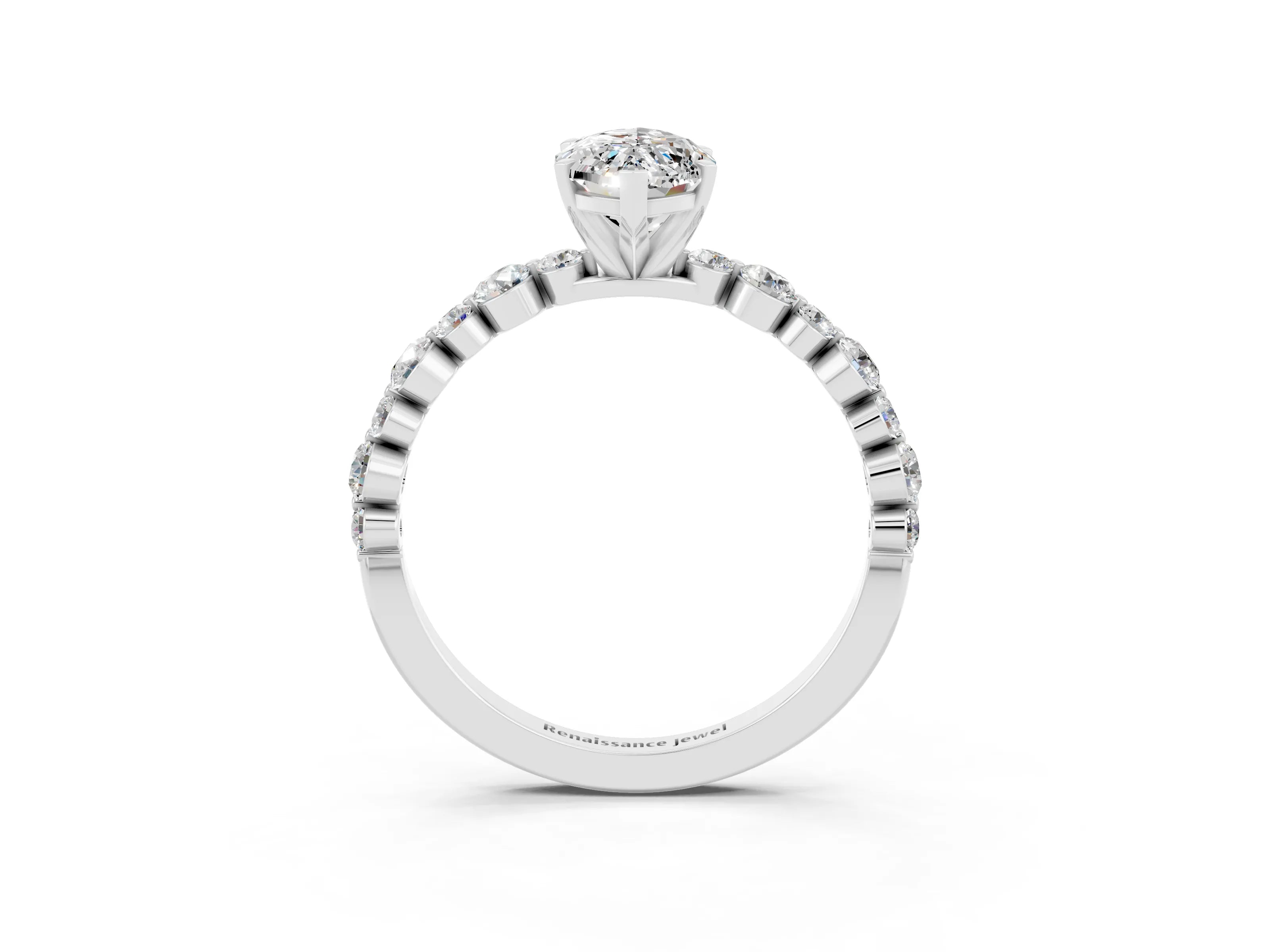 White gold Marquise Cut Moissanite Prong Set Engagement Ring with Pavé Band_3