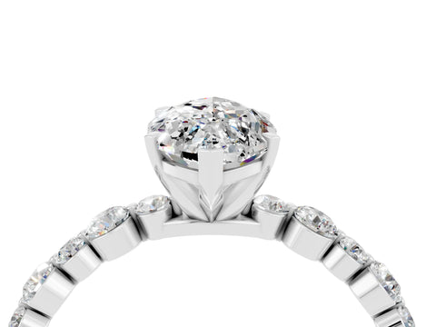 White gold Marquise Cut Moissanite Prong Set Engagement Ring with Pavé Band_4