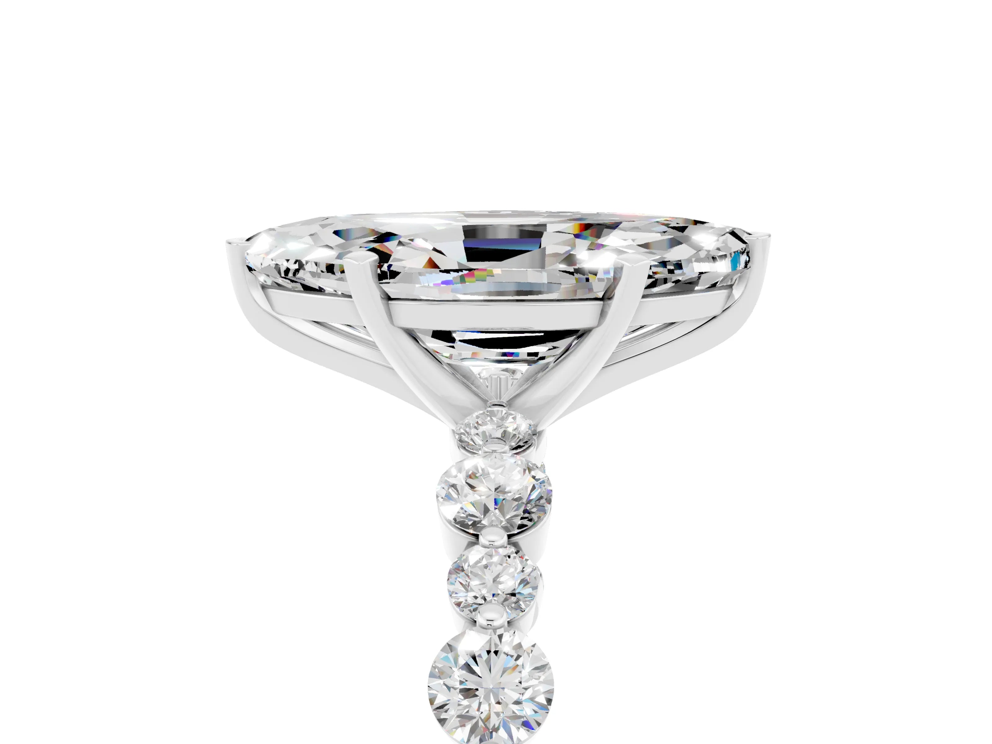 White gold Marquise Cut Moissanite Prong Set Engagement Ring with Pavé Band_5