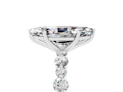 White gold Marquise Cut Moissanite Prong Set Engagement Ring with Pavé Band_5