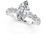 White gold Marquise Cut Moissanite Prong Setting with Side Stones on a Pave Band_1