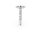 White gold Marquise Cut Moissanite Prong Setting with Side Stones on a Pave Band_2