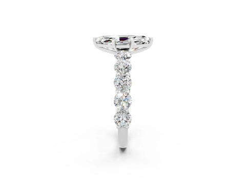 White gold Marquise Cut Moissanite Prong Setting with Side Stones on a Pave Band_2