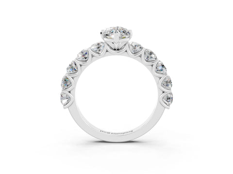 White gold Marquise Cut Moissanite Prong Setting with Side Stones on a Pave Band_3