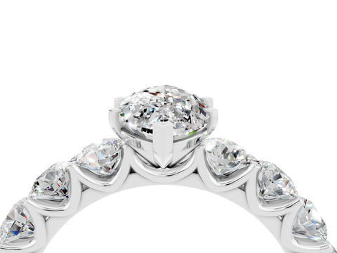 White gold Marquise Cut Moissanite Prong Setting with Side Stones on a Pave Band_4