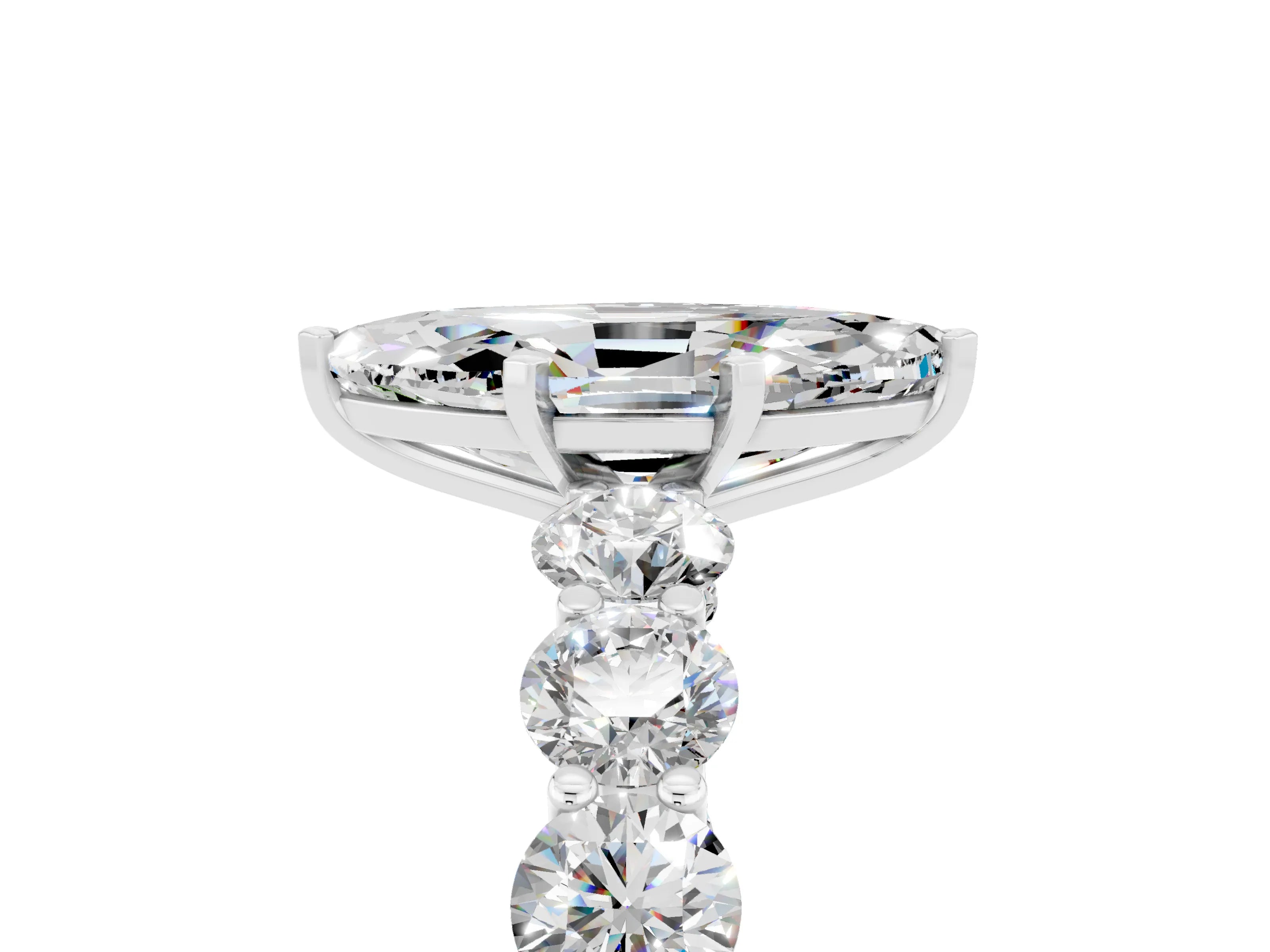 White gold Marquise Cut Moissanite Prong Setting with Side Stones on a Pave Band_5