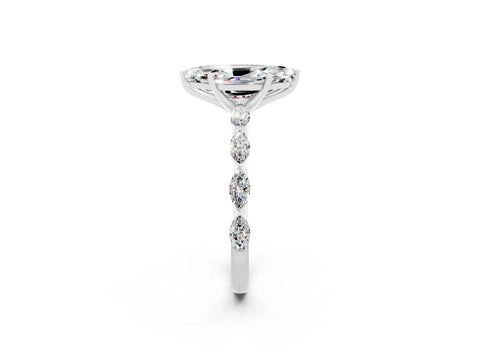 White gold Marquise Cut Moissanite Ring with Marquise Side Stones and Prong Setting_2