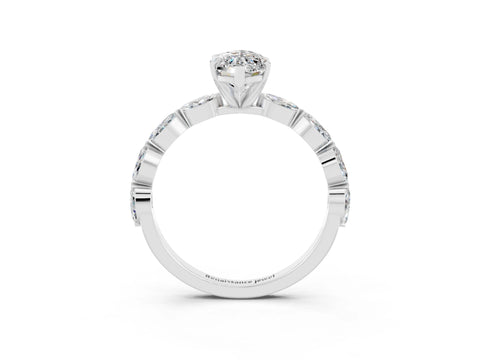 White gold Marquise Cut Moissanite Ring with Marquise Side Stones and Prong Setting_3