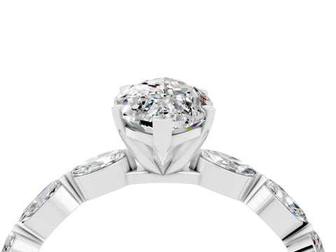 White gold Marquise Cut Moissanite Ring with Marquise Side Stones and Prong Setting_4
