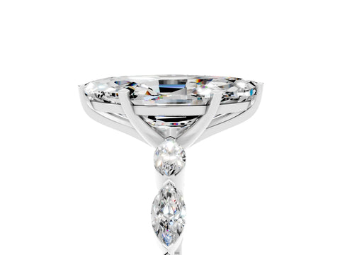 White gold Marquise Cut Moissanite Ring with Marquise Side Stones and Prong Setting_5