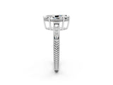 White gold Marquise Cut Moissanite Ring with Milgrain Pavé Band and Four-Prong Setting_14