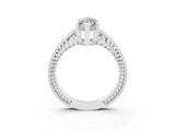 White gold Marquise Cut Moissanite Ring with Milgrain Pavé Band and Four-Prong Setting_15