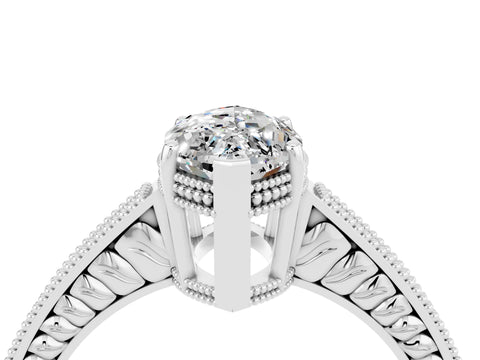 White gold Marquise Cut Moissanite Ring with Milgrain Pavé Band and Four-Prong Setting_16