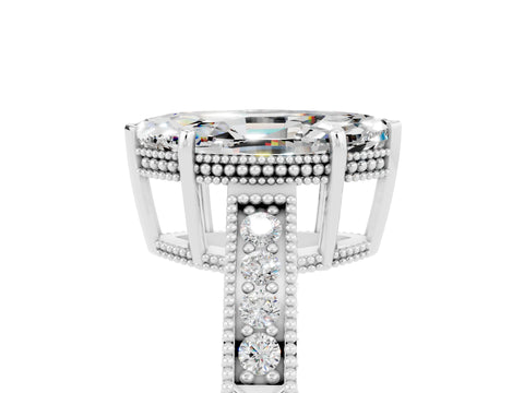 White gold Marquise Cut Moissanite Ring with Milgrain Pavé Band and Four-Prong Setting_17