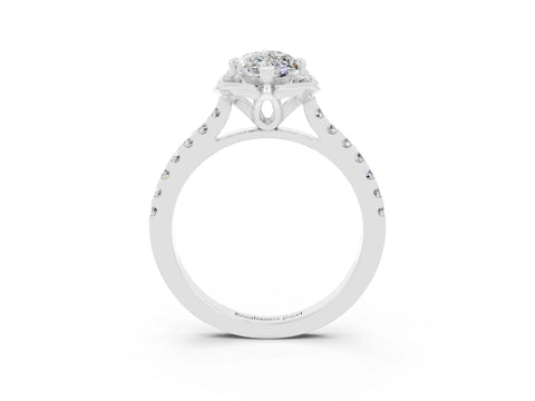White gold Marquise Cut Moissanite Ring with Pavé Band and Floral Prong Setting_3