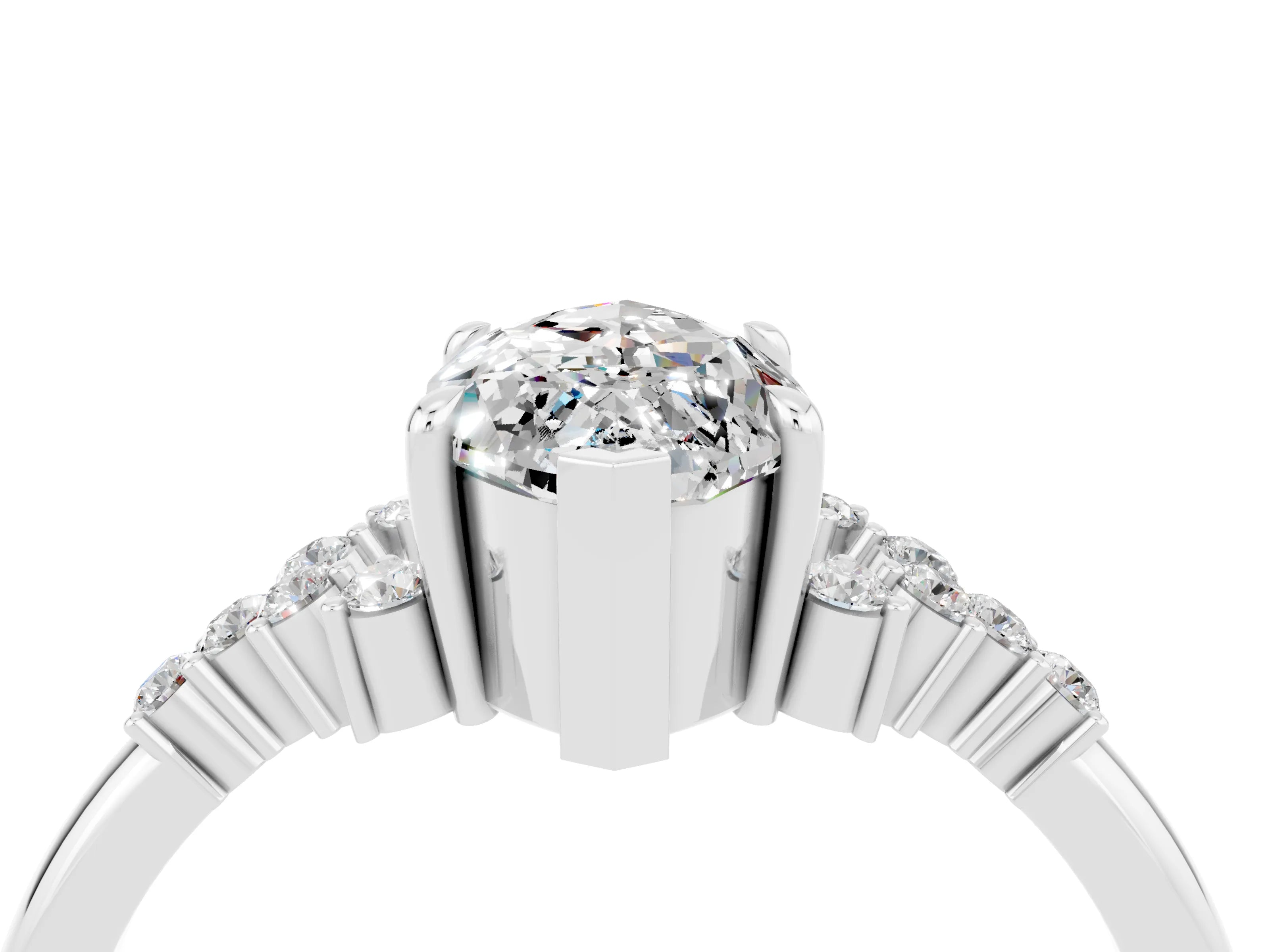 White gold Marquise Cut Moissanite Ring with Side Stones and Four-Prong Setting_59