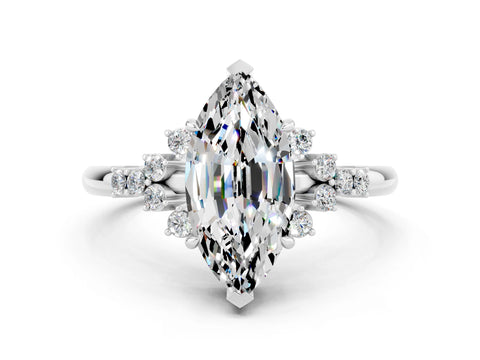 White gold Marquise Cut Moissanite Ring with Side Stones and Four-Prong Setting_60