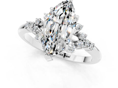 White gold Marquise Cut Moissanite Ring with Side Stones and Four-Prong Setting_61