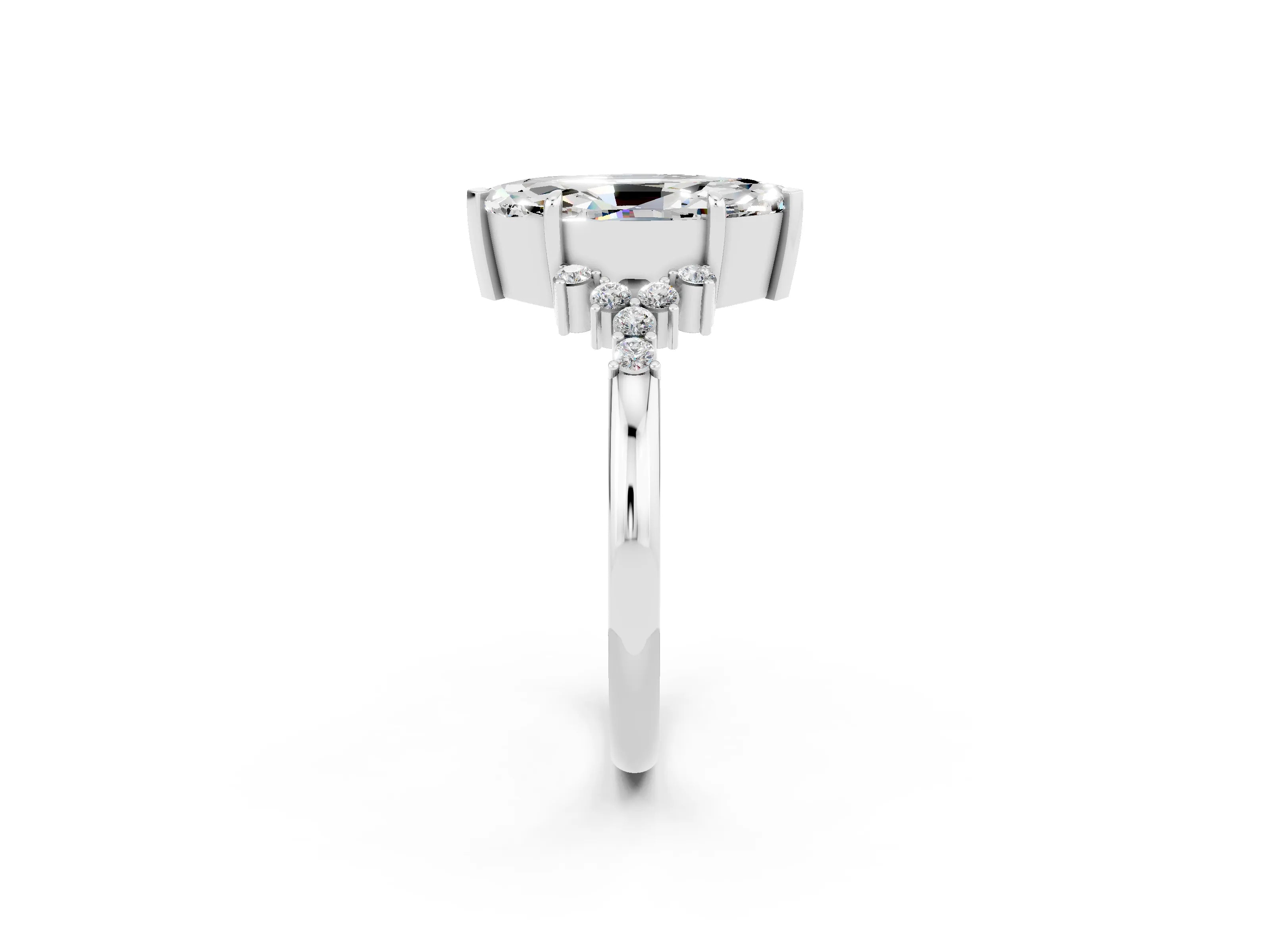 White gold Marquise Cut Moissanite Ring with Side Stones and Four-Prong Setting_62