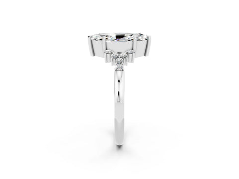 White gold Marquise Cut Moissanite Ring with Side Stones and Four-Prong Setting_62