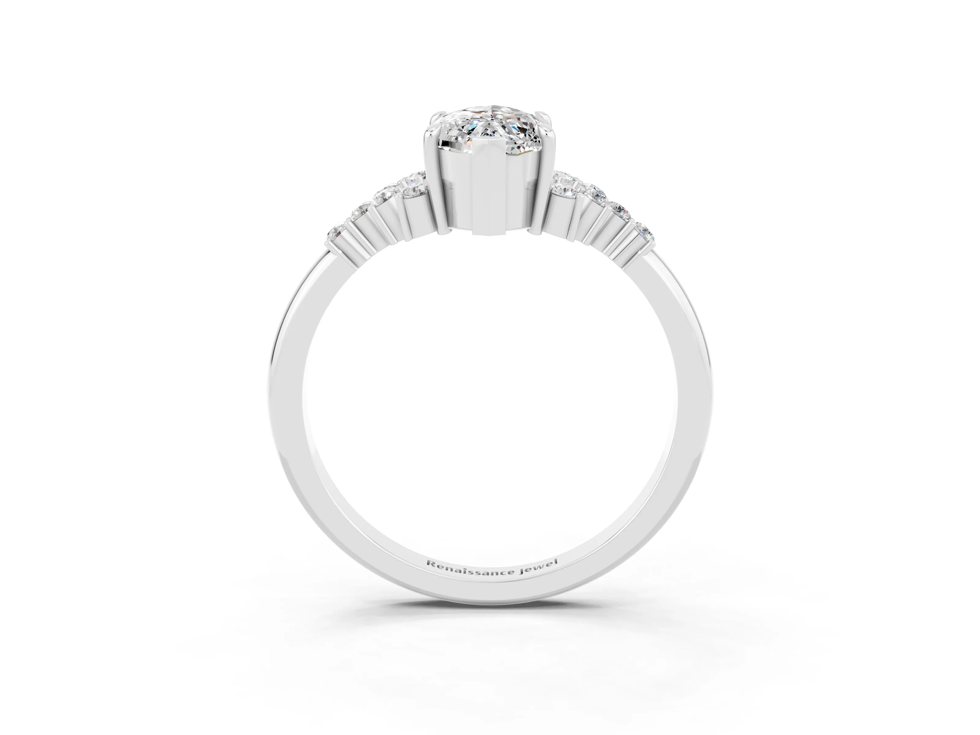 White gold Marquise Cut Moissanite Ring with Side Stones and Four-Prong Setting_63