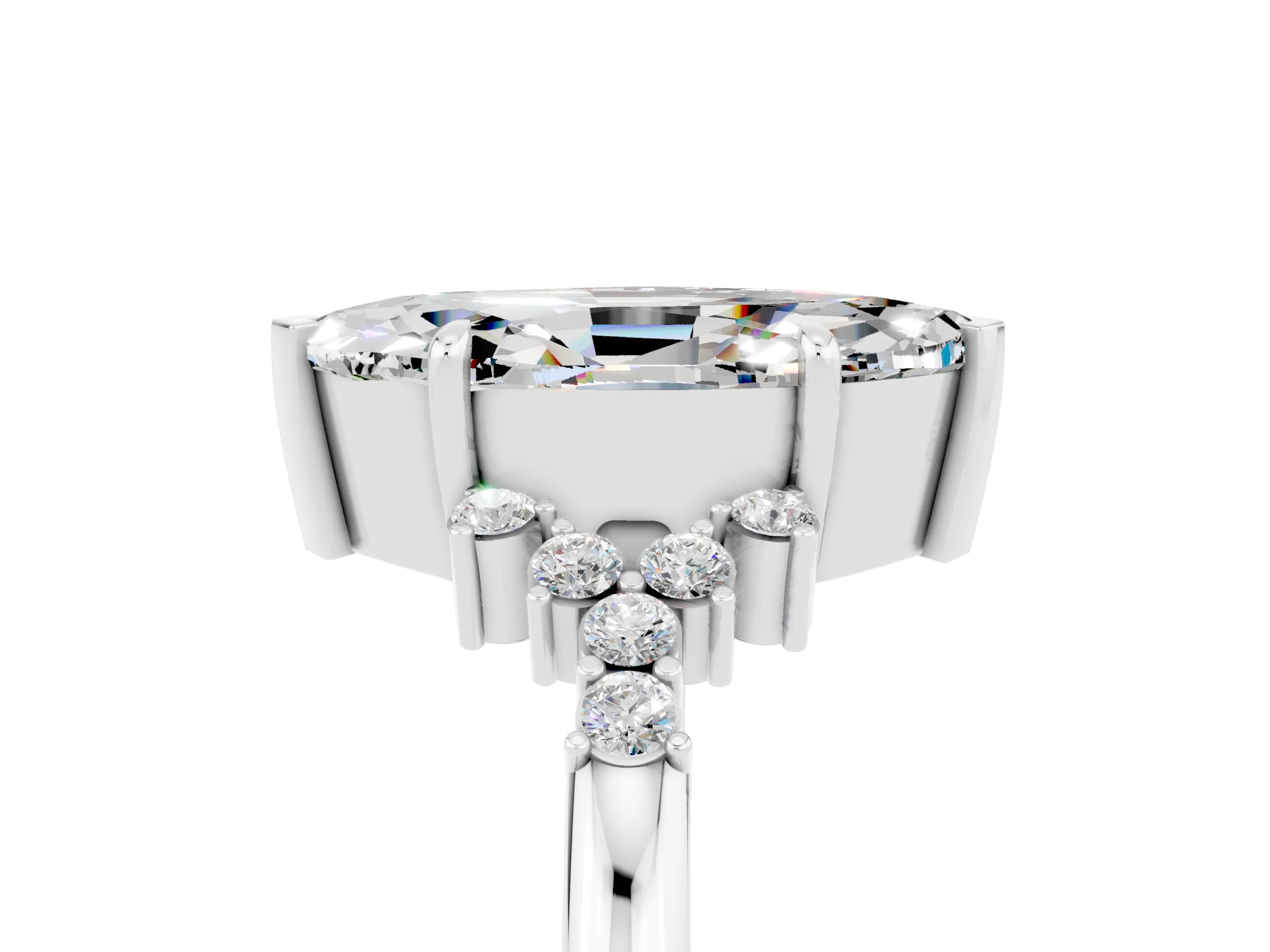 White gold Marquise Cut Moissanite Ring with Side Stones and Four-Prong Setting_65