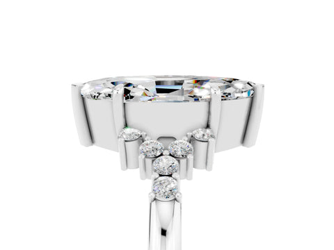 White gold Marquise Cut Moissanite Ring with Side Stones and Four-Prong Setting_65