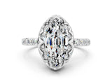 White gold Marquise Cut Moissanite Scalloped Halo Engagement Ring with Round Shared Prong Band_24