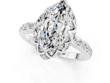 White gold Marquise Cut Moissanite Scalloped Halo Engagement Ring with Round Shared Prong Band_25