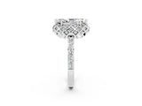 White gold Marquise Cut Moissanite Scalloped Halo Engagement Ring with Round Shared Prong Band_26